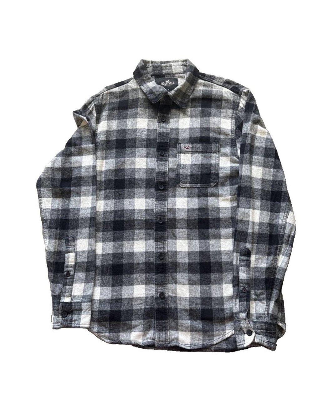 Hollister Co. Men's Flannel Plaid Shirt Size Medium Black & White